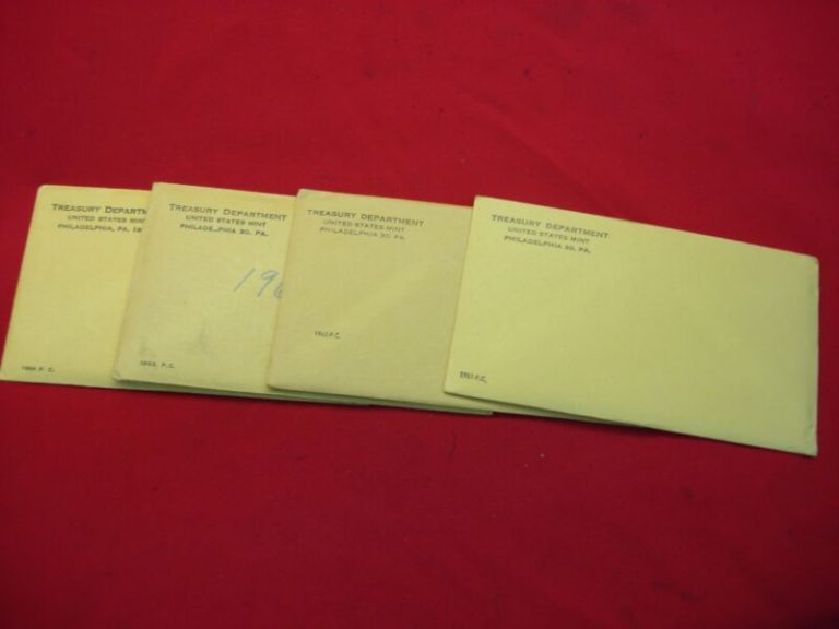 Original unopened US proof sets from 1961-1964 in classic cellophane and manila envelopes