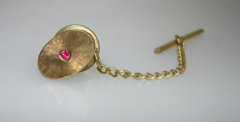 Vintage vermeil sterling silver tie tac with pink topaz