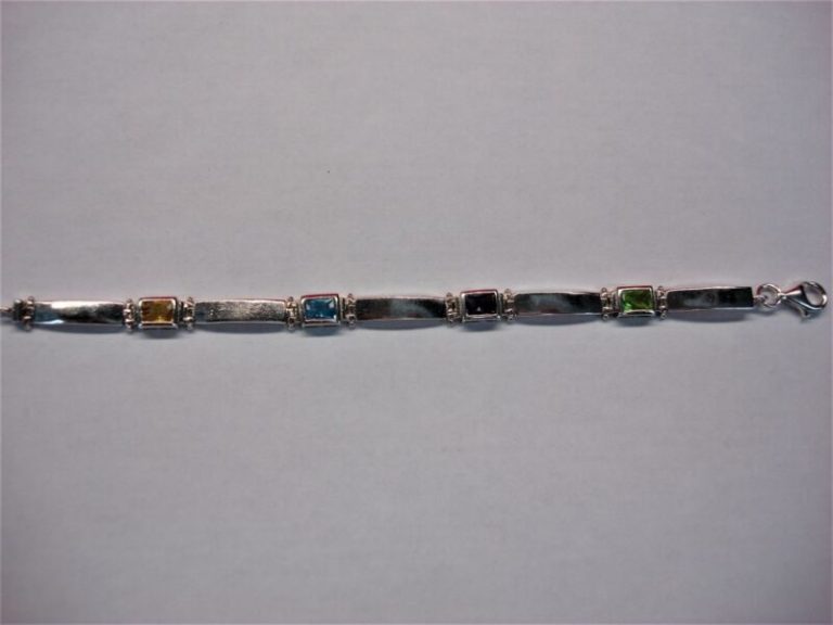 Solid sterling silver bracelet with colorful gemstones