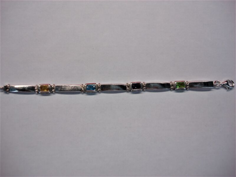 Solid sterling silver bracelet with colorful gemstones
