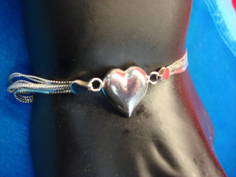 Sterling silver puffy heart bracelet, multi-strand, Italian made