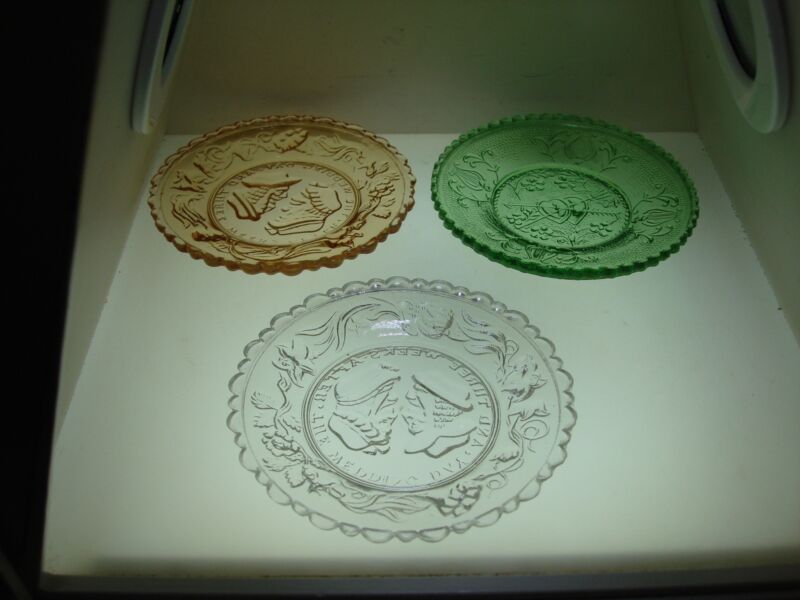 Set of three vintage Westmoreland petite plates featuring hearts, 'Three Weeks After the Wedding,'