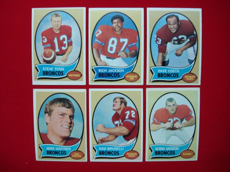Vintage 1970 Topps Denver Broncos football card lot of six