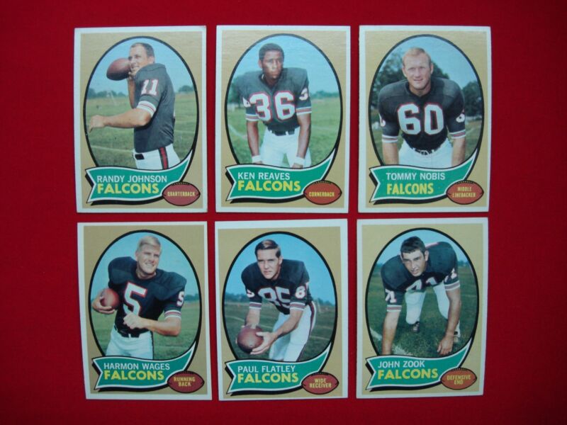 Vintage 1970 Topps Atlanta Falcons Football Card Lot of 6