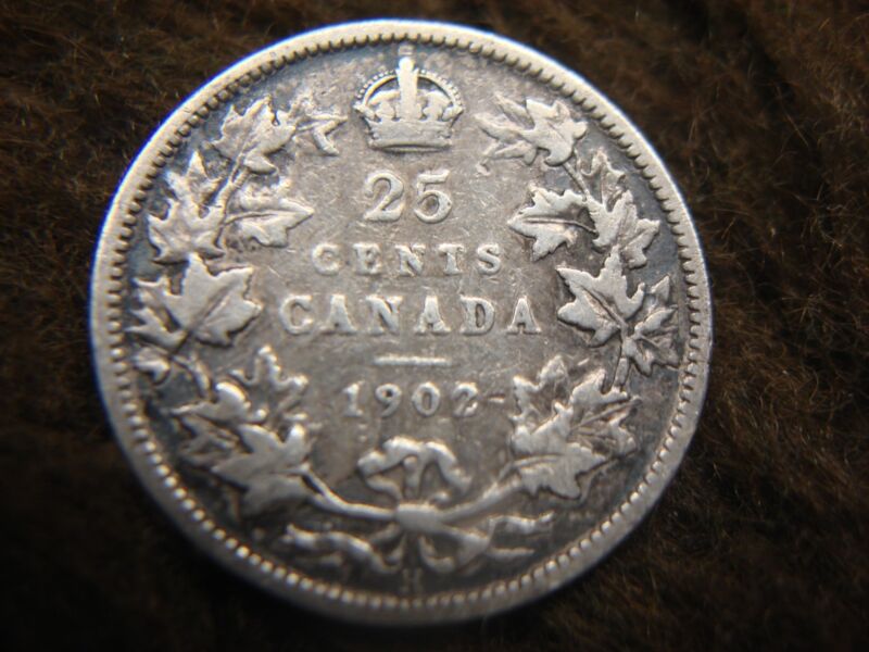 Genuine 1902 Canada King Edward VII Silver Quarter (25 Cents)