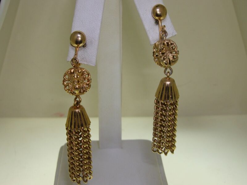 Vintage 1960s-70s Emmons gold-tone filigree dangle earrings with fringe