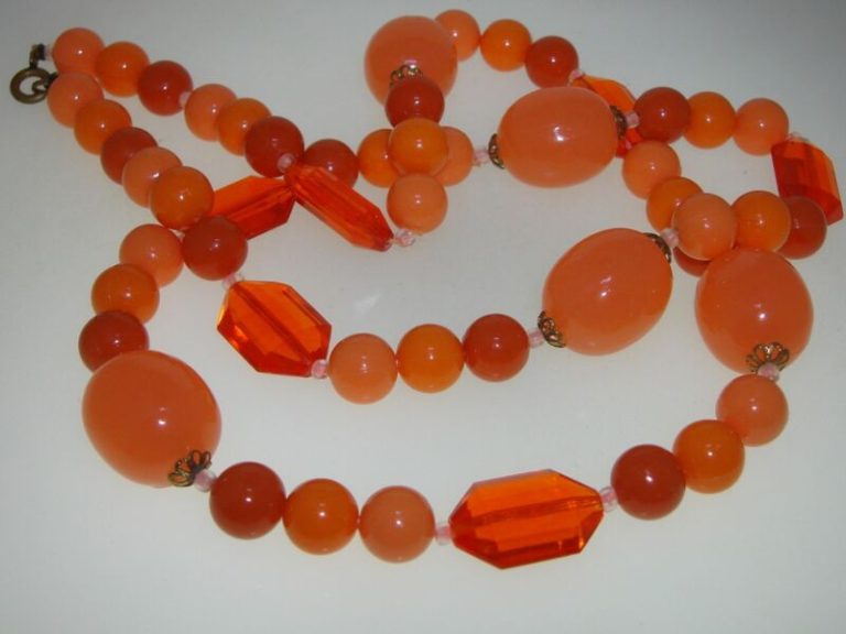 1970s Orange Lucite Statement Necklace