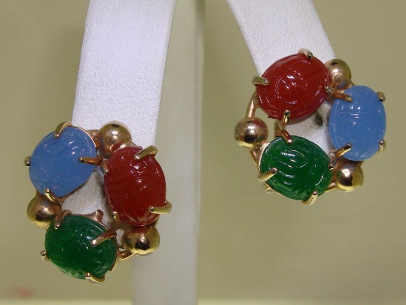 Vintage Scarab Screw Back Earrings (1960s-70s)
