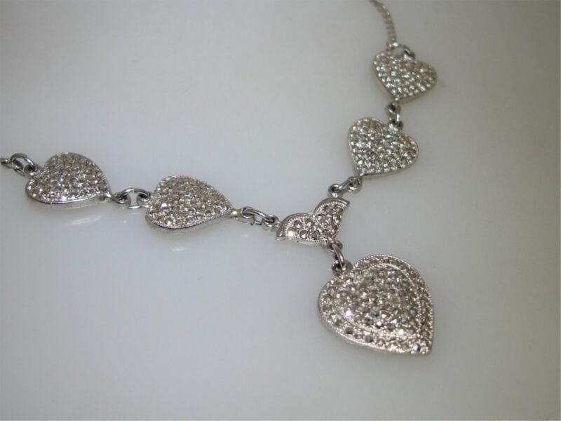 Vintage Sterling Silver Marcasite Heart Necklace