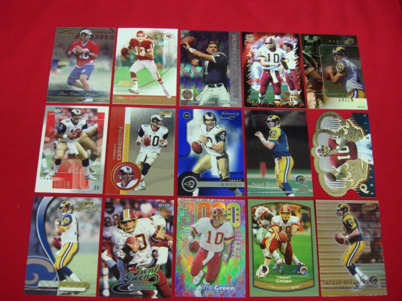 Trent Green football card lot featuring 15 cards, including refractors, premiums and inserts
