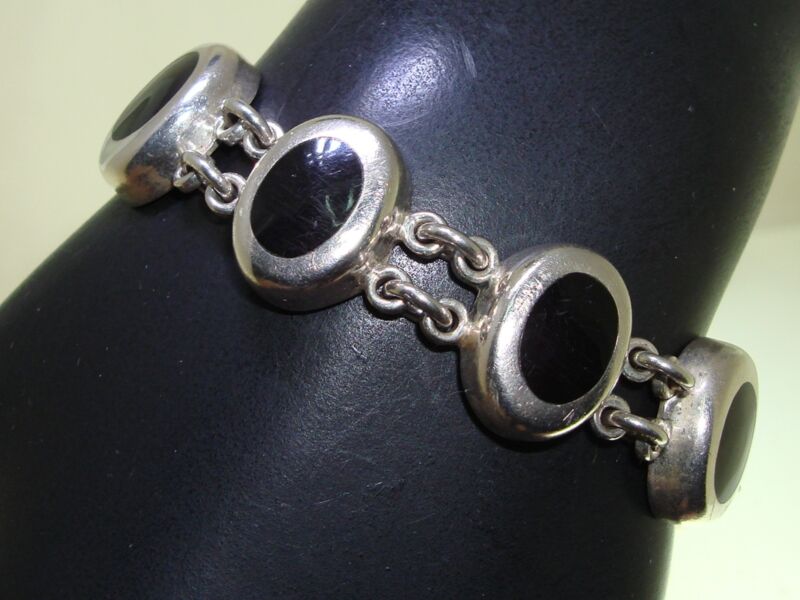 Vintage Plata Mexico 925 sterling silver onyx bracelet