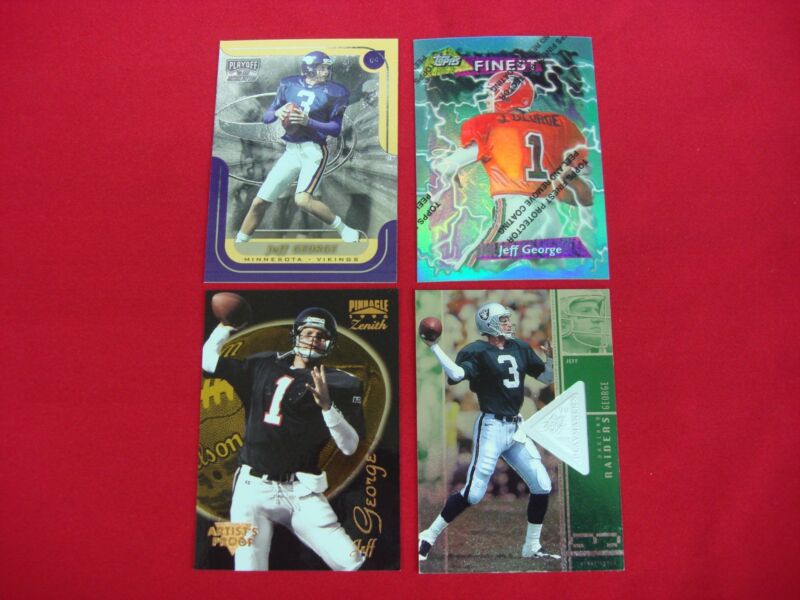 Lot of four Jeff George football cards including Refractor, serial numbered, die-cut, and foil