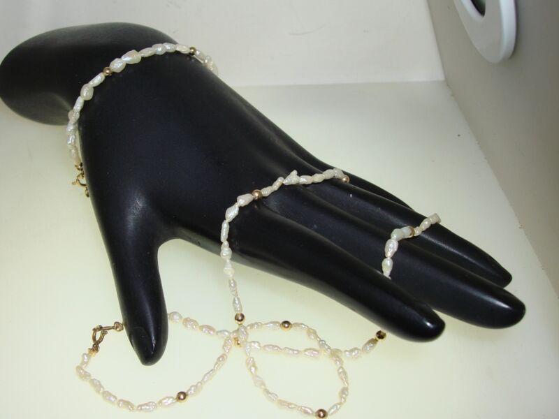 Vintage Gold Filled Freshwater Pearl Necklace & Bracelet Set