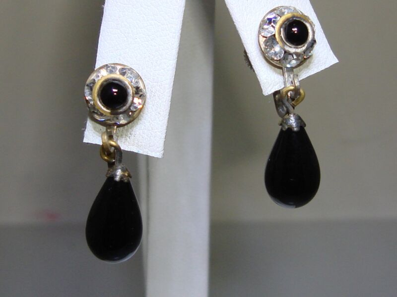 Vintage Art Deco Chanel Rhinestone & Glass Dangle Earrings - Signed Japan