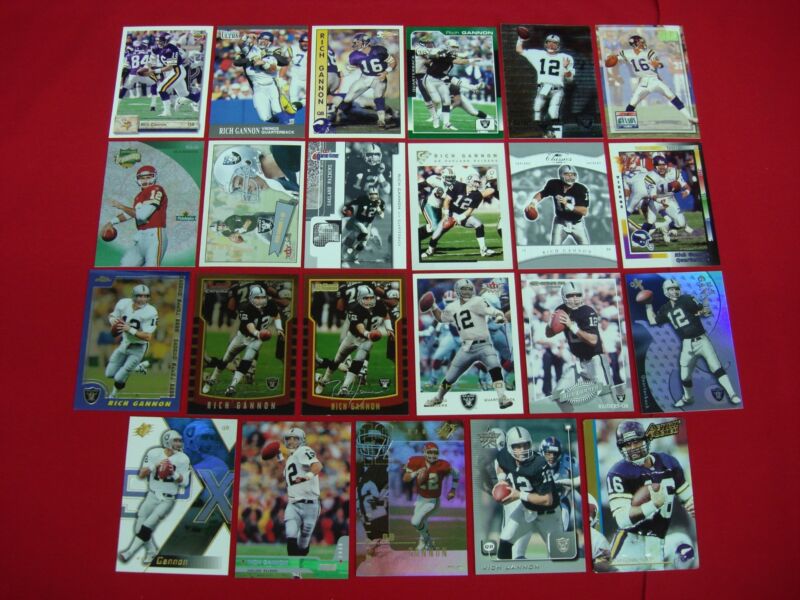 Rich Gannon football card lot featuring 23 cards, including rookie and premium cards of the Vikings and Raiders star.