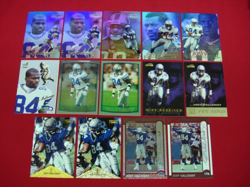 Joey Galloway Seattle Seahawks trading cards, including a Topps Gold Label Black #96 card.