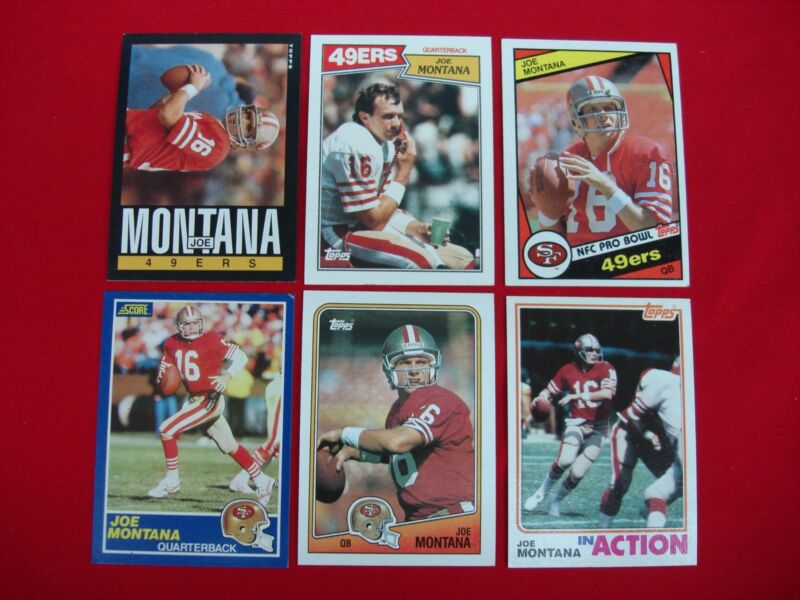 Vintage Joe Montana football cards from Topps and Score