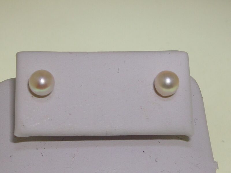 14K Gold Cultured Pearl Earrings, 4.5mm, Near Mint Condition