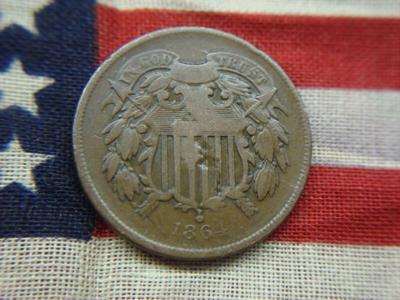 1864 Copper Two Cent Piece with W.B.F. Counterstamp