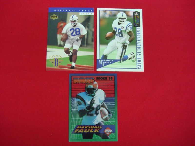 Marshall Faulk rookie football card lot (3 cards) - 1994 Upper Deck, Classic & Collector's Edge