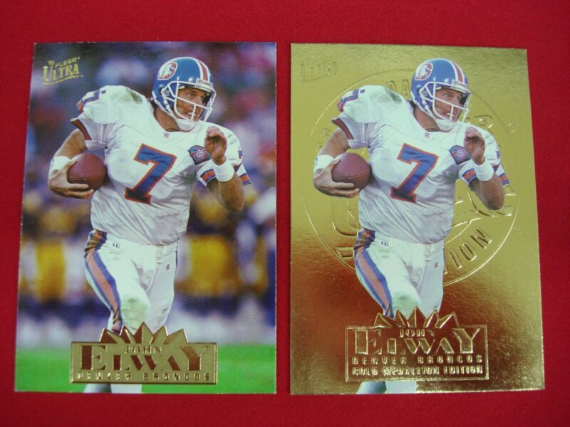 1995 Fleer Ultra John Elway #91 Base & Gold Medallion Parallel Card Pair