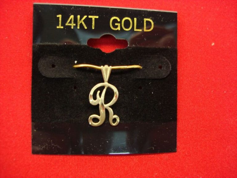 14K gold 'R' pendant with diamond cut accents, gift ready