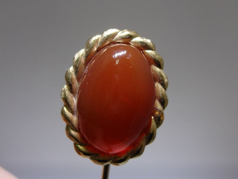 Vintage Gold Tone Carnelian Stick Pin Brooch