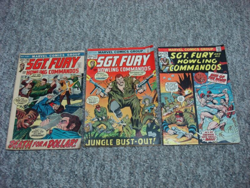 Vintage Marvel Comics Sergeant Fury & Howling Commandos #102, 114 & 116 (1972-1973)