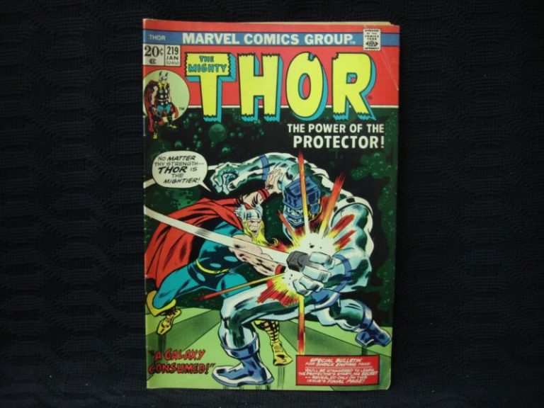 Vintage Marvel comic book, The Mighty Thor #219 (Vol. 1, January 1974) with cover title 'A Galaxy Consumed!'