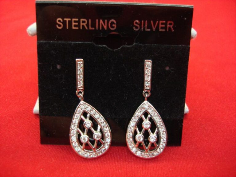 Sterling silver dangle earrings with cubic zirconia stones