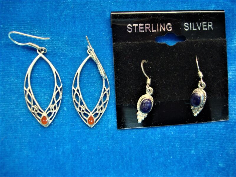 Sterling Silver Dangle Earrings Set - Blue & Coral, Small & Medium Sizes