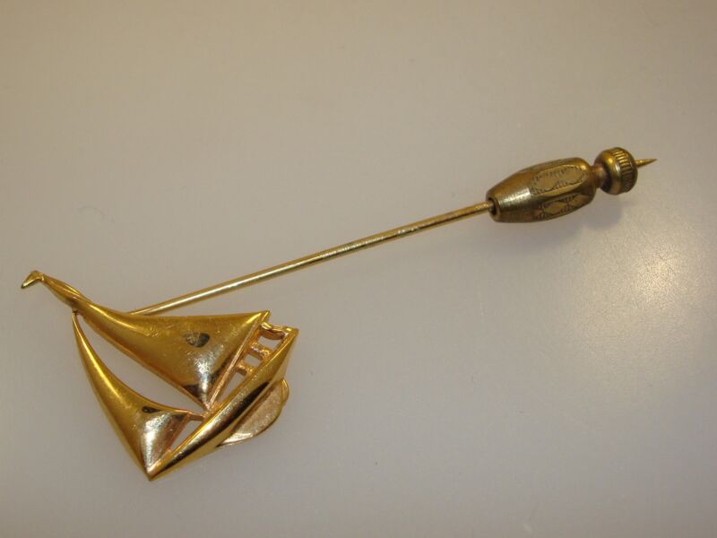 Vintage gold-filled sailboat stick pin signed B.A.B.