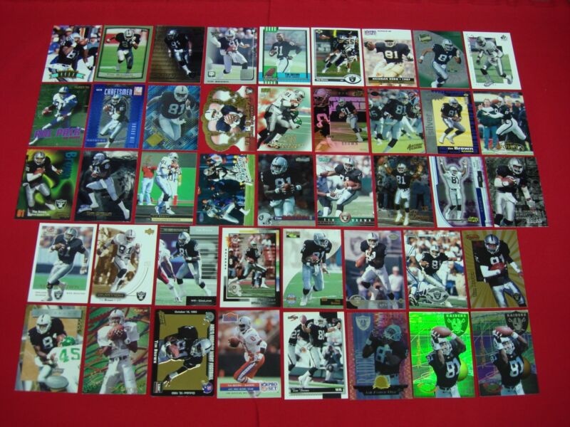 Collection of 43 Tim Brown trading cards featuring serial numbers, die cuts, parallels, and more.