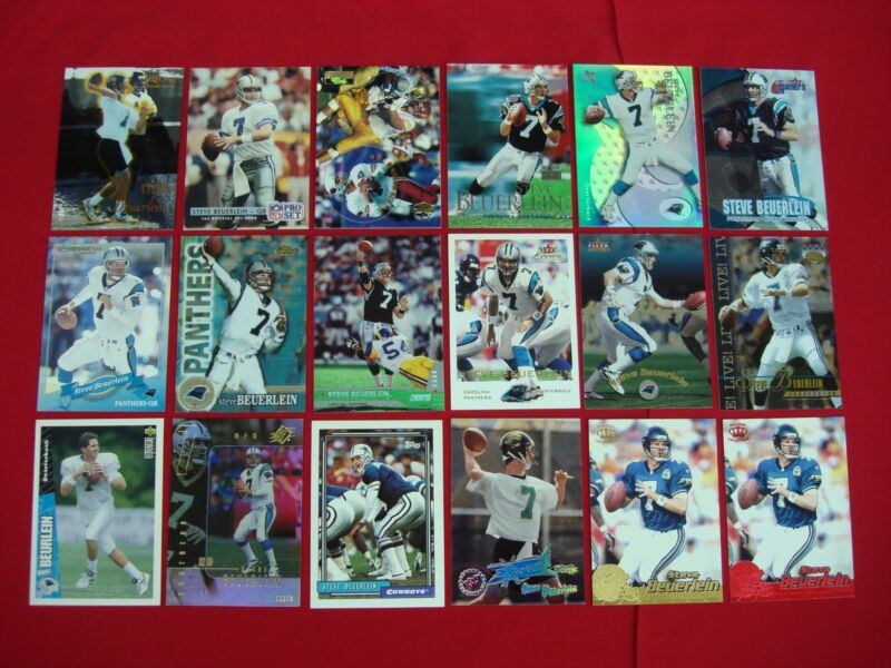 Steve Beuerlein football card lot of 18 cards, including premiums and parallels