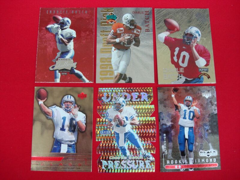 Charlie Batch trading cards, including rookie cards, serial numbered card, die-cut card, and foil cards