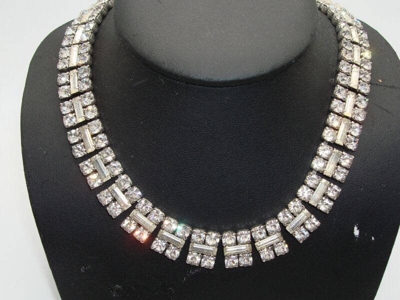 Vintage rhinestone choker necklace with silver foiling and sparkling rhinestones