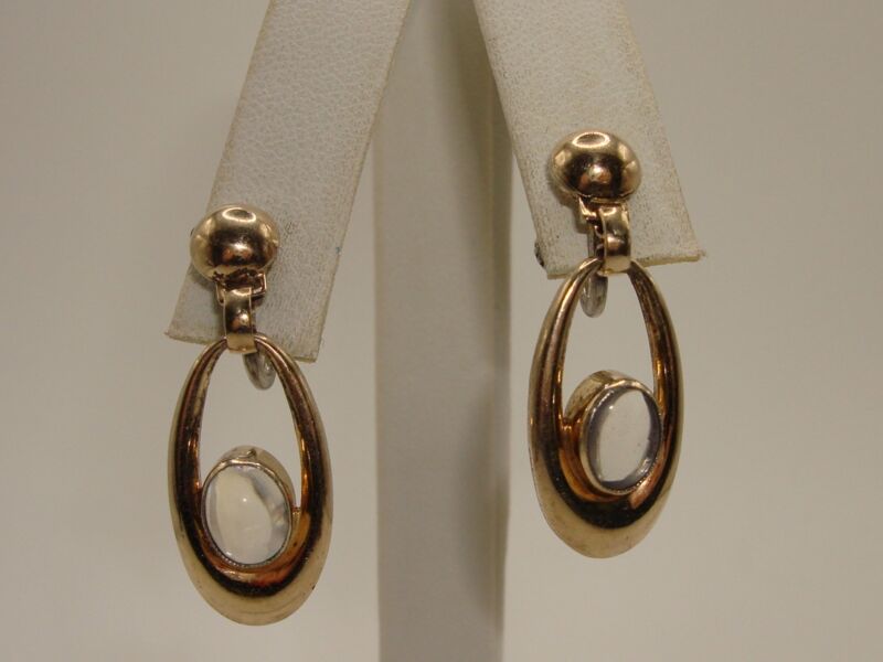 Vintage sterling silver moonstone dangle earrings with screw backs.
