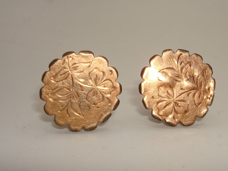 Antique Victorian rose gold filled cufflinks with etched floral design, circa 1880s