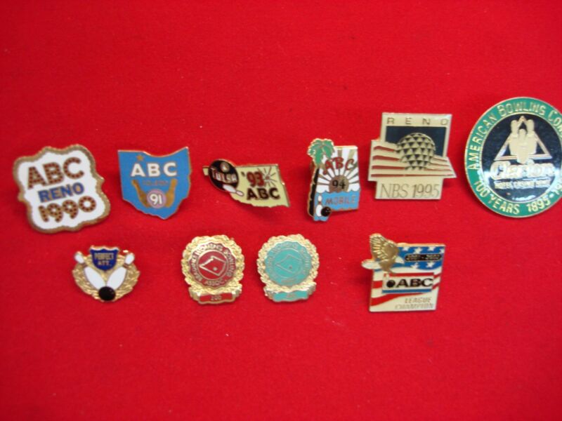 Vintage bowling pins, ABC logo, women's pins, perfect attendance pin