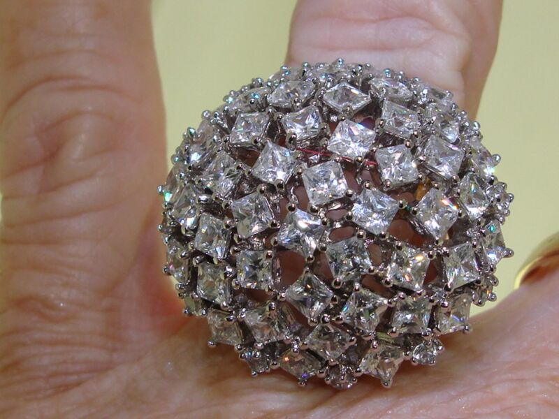 Vintage sparkling CZ dome ring in silver-tone, size 9