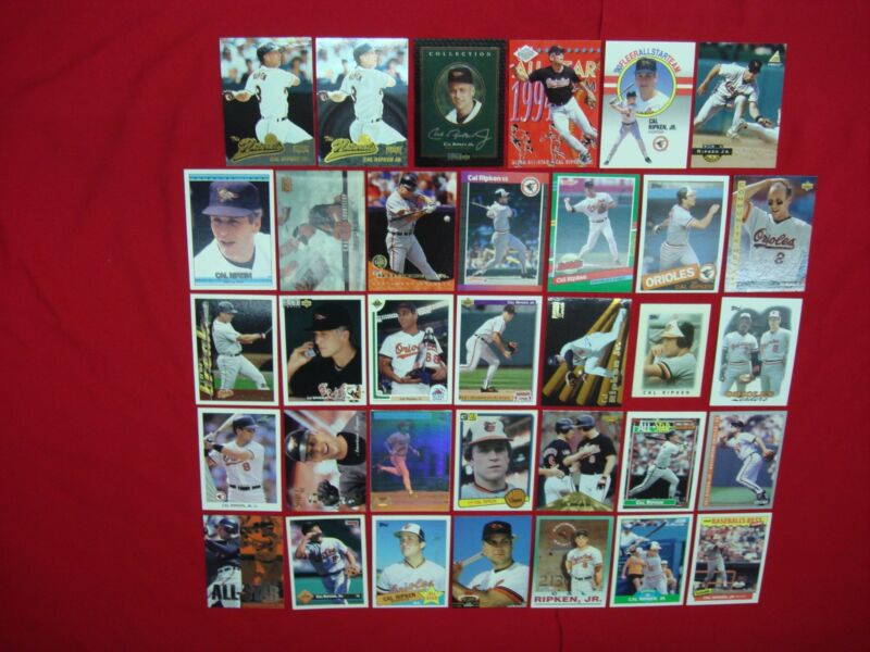 Collection of Cal Ripken Jr. baseball cards from the 1980s-1990s