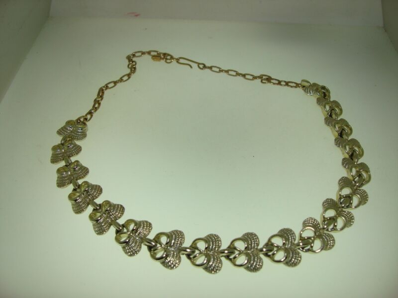 Vintage gold tone choker necklace with openwork design, 16 inches