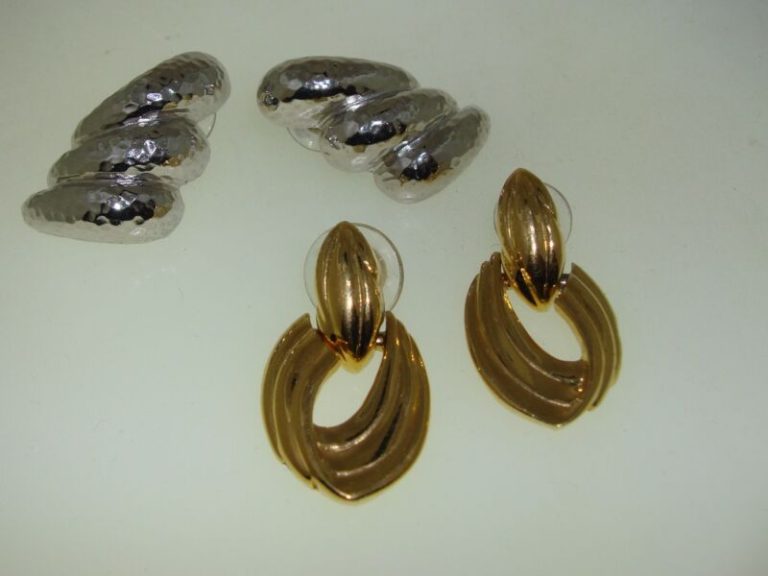Vintage Trifari earrings (2 pairs): 1970s-80s silver tone swirls and gold tone dangles