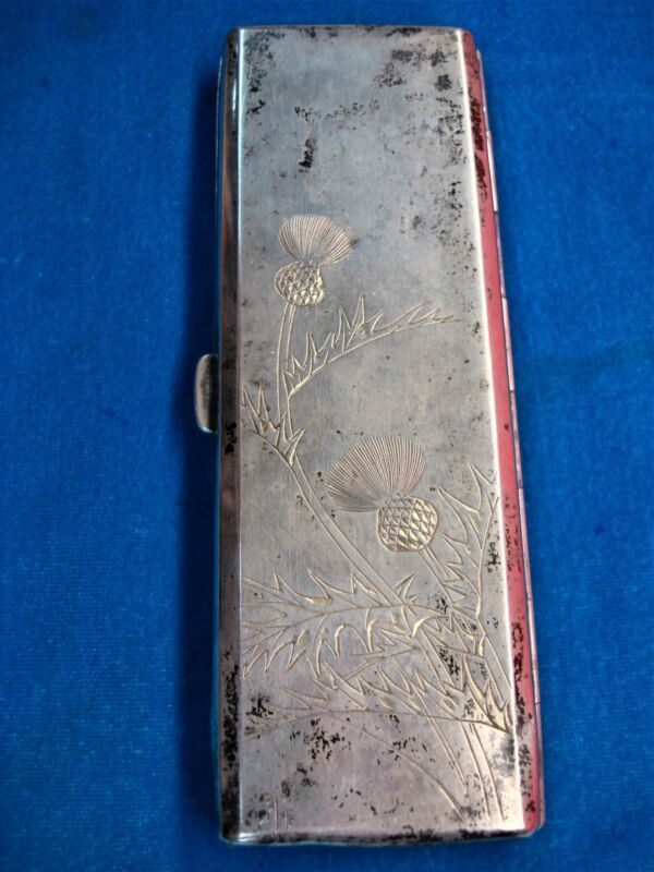 Vintage .950 Silver Cigarette Case with Floral Engraving – Thistle & Tiger Lily Design