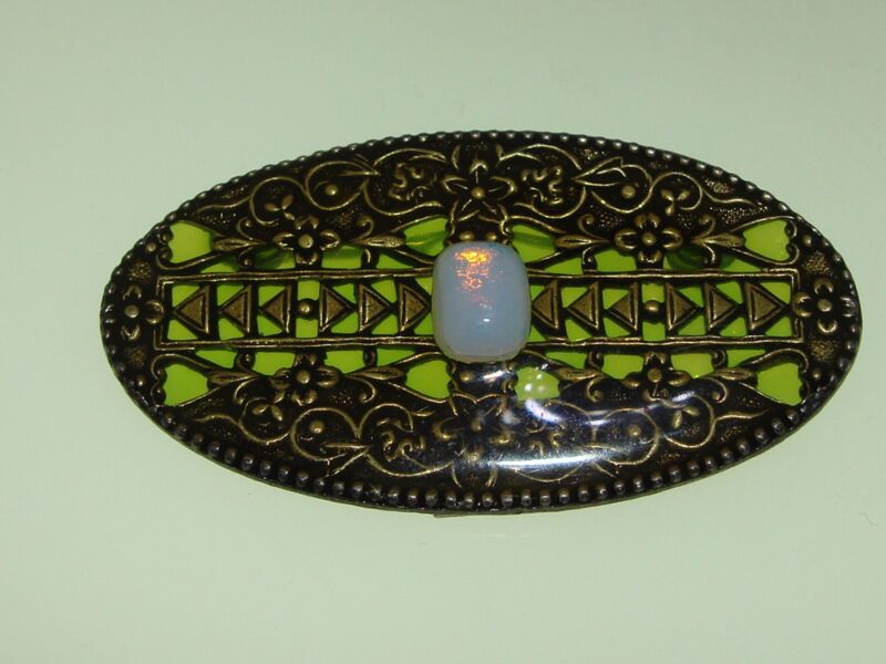 Vintage Catherine Popesco France Filigree Enamel Brooch with Opalite