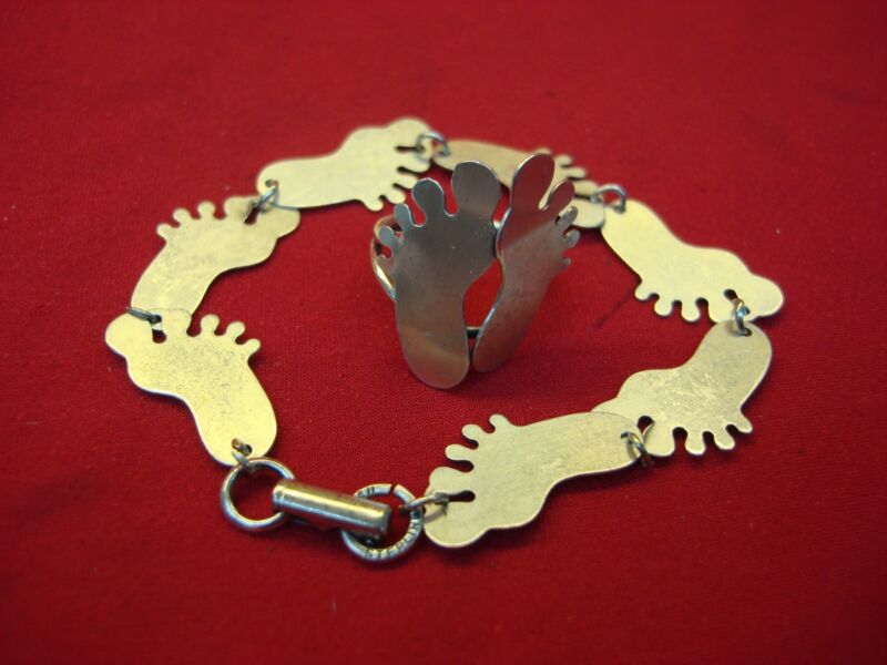 Vintage Beau Sterling Silver Foot Ring & Bracelet Set - Adjustable, Matte Finish