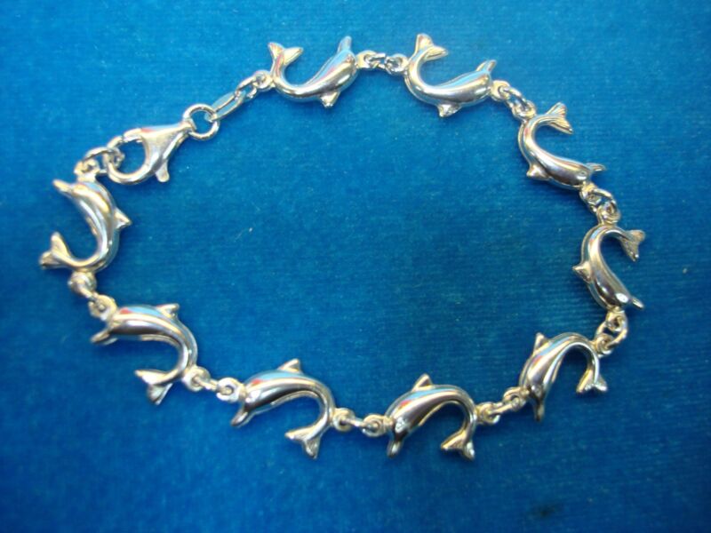 Solid Sterling Silver Dolphin Bracelet - 7.5