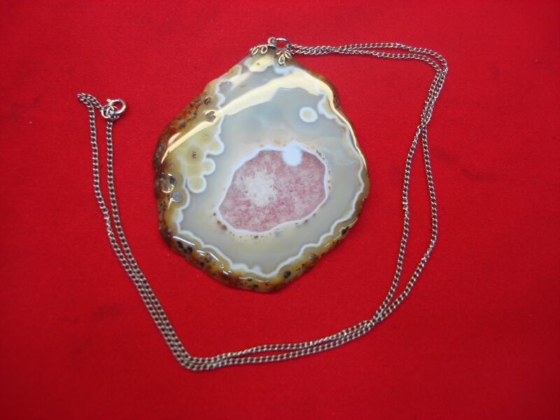 Unique quartz pendant necklace with a chromed steel chain