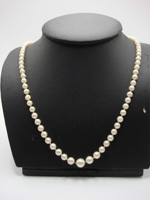 Vintage gold filled pearl necklace with hand strung cream cultured pearls, 18 inches