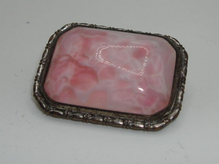 Vintage 1920s Czechoslovakian mottled pink glass brooch